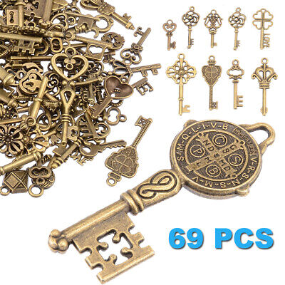 69PCs/Set Antique Vintage Old Look Bronze Ornate Skeleton Keys Lot Necklace DIY