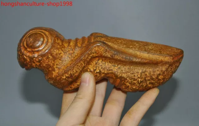 5.6" chinese Hongshan culture Old jade Carved FengShui Cicada sacrifice statue