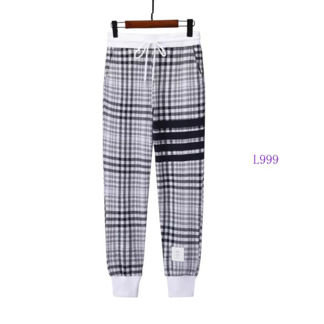 Thom Browne Men Womens Summer New Four-bar Plaid Cotton Casual Pants Trousers
