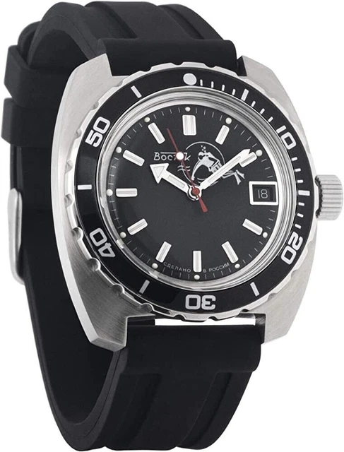 Nuovo orologio automatico da uomo Vostok Amphibian 170600 quadrante nero...