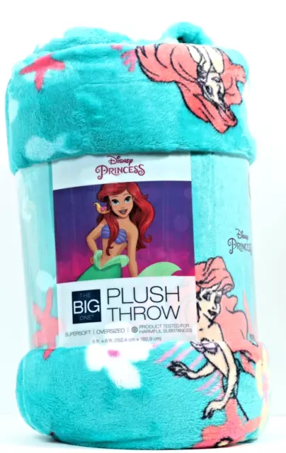 Disney Ariel Throw Blanket Oversize Mermaid Princess Big One Soft  60” x 72”