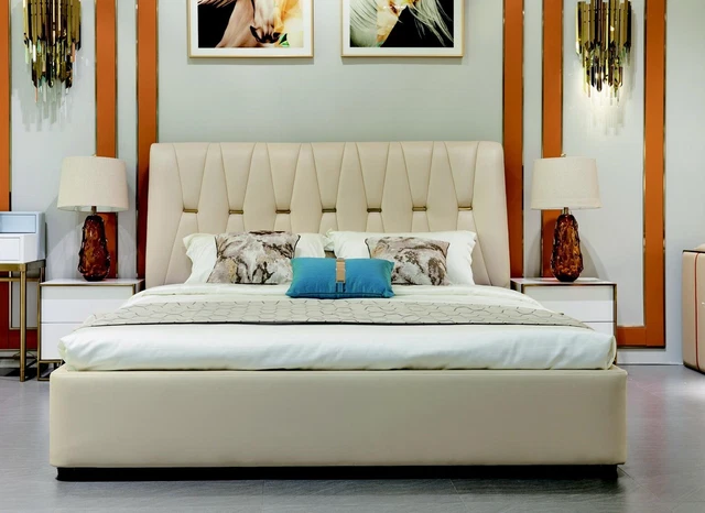 Lit 2x Table de Chevet 3tlg. Chambre à Coucher Set Design Moderne Luxe Neuf
