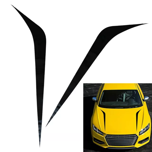 2pcs Black Rally Racing Sports Stripes Hood Roof Trunk Decal Sticker Wrap Decor