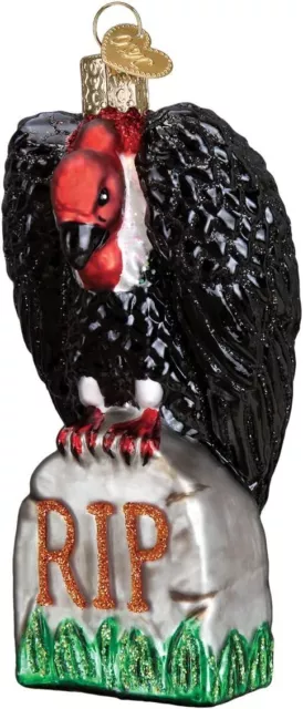 Vulture Bird On Tombstone RIP Halloween Glass Ornament Old World Christmas