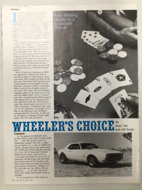 CAM446 Article Camaro Road Runner Mustang & Hurst Olds Comparison Jun 1984 7 pg