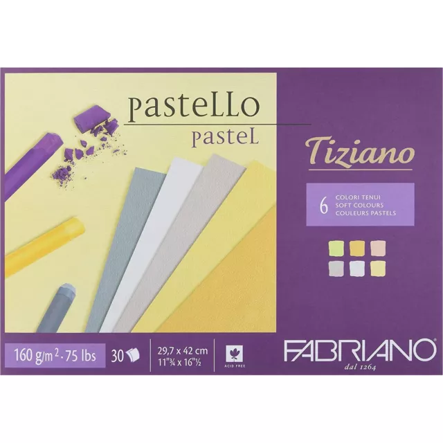 A3 Fabriano Tiziano Pastel Paper Pad SOFT. 6 Shades. Artists Pastel Drawing