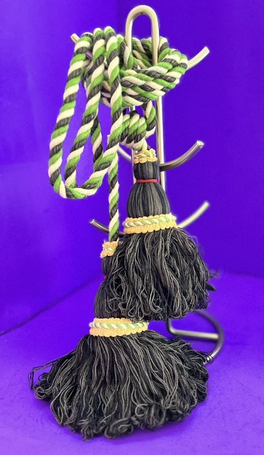 Pair of Large Elegant Double Black Tassel Braided Rope Curtain Tie Backs 6”