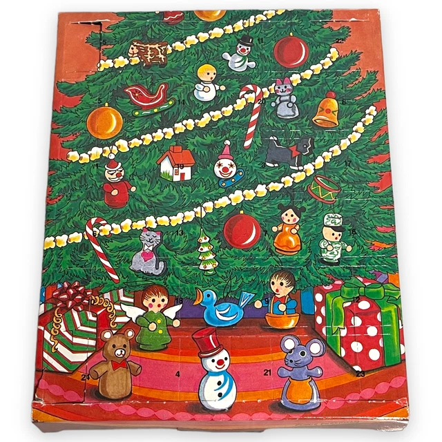VINTAGE CHRISTMAS ADVENT Calendar Tree 24 Mini Wooden Ornaments Taiwan