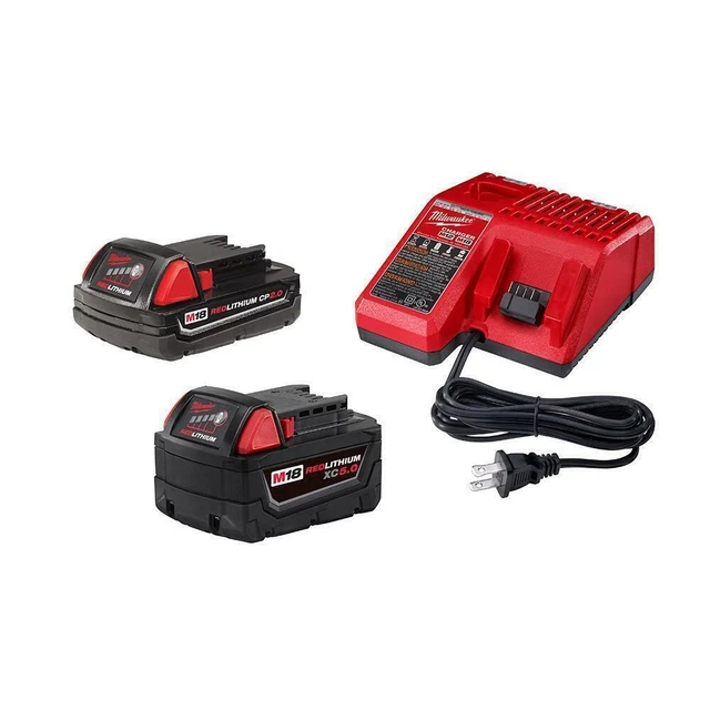 Milwaukee M18 2 Pack XC5.0 Ah Starter Kit Battery Charger 48-59-1852B - New!