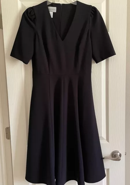 Donna Morgan Dress V Neck Short Sleeve Fit and Flare Navy Blue size 10