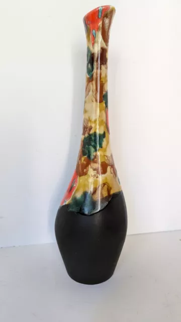 Mid Century Modern Art Pottery Vase NORLEANS Japan Multi-Colored 12.5" Tall