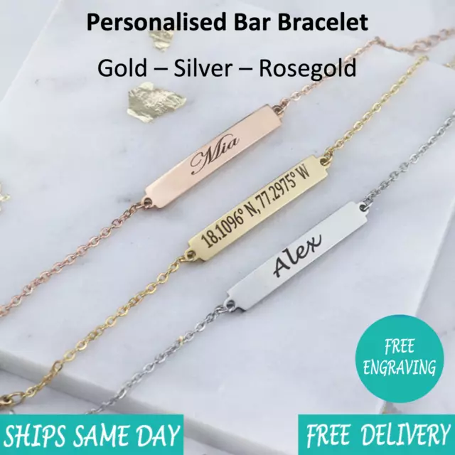Personalised Engraved Jewellery Bangle Bracelet -Silver Rose Gold-Christmas Gift