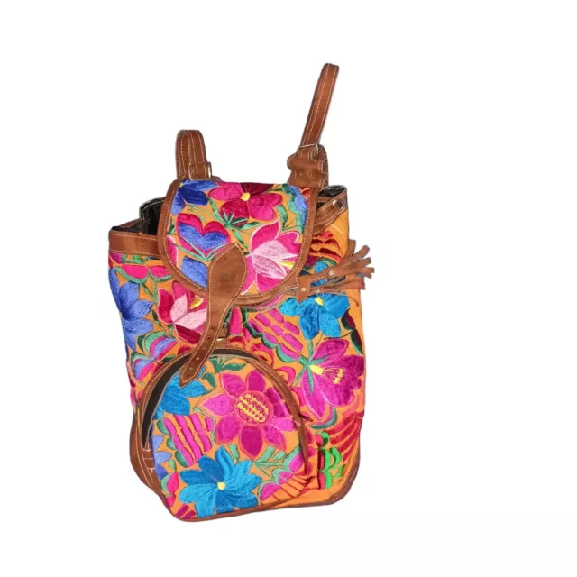 Embroidered Multi Color Floral Backpack  Mexican Style  Mini Backpack