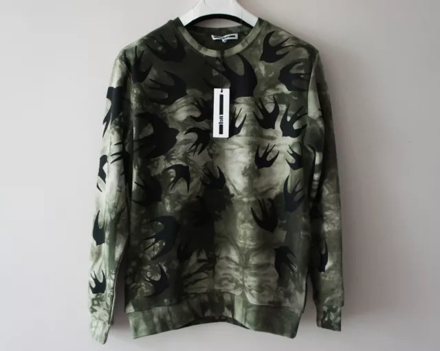 MCQ by Alexander McQueen Men's Swallow Print Tie-Dye Green Sweatshirt (BNWT) 2