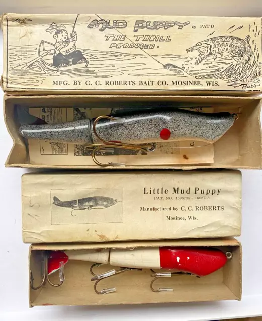 VINTAGE LITTLE MUD Puppy C.C. Roberts Wooden Musky Fishing Lure W