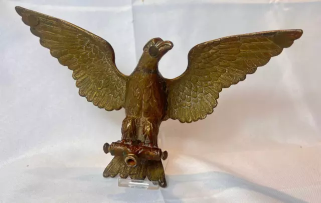 Vtg Brass Eagle Flag Pole Finial Spread Wings Detailed Wings On Perch