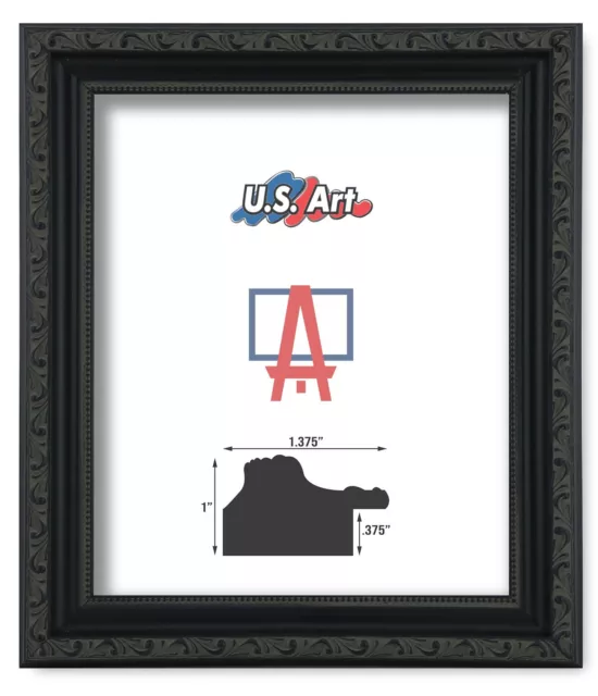 US Art Frames 1.37" Black Victorian Ornate Solid Hard Wood Picture Frame S-A