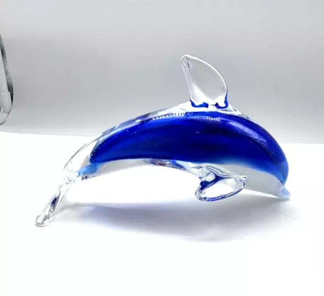 Blue Art Glass Dolphin 6" X 4"