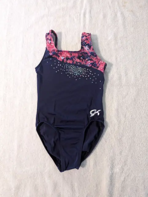 BEAUTIFUL GK Elite Child Medium CM Gymnastics Dance leotard Blue Pink SEQUINS