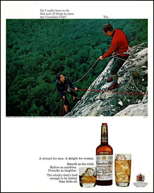 1967 Woman Rock Climbing Canadian Club Whisky rewards vintage photo print ad L20