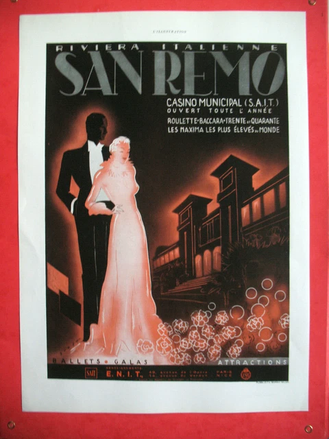 Publicite De Presse San Remo Riviera Italienne Illustration Brast French Ad 1937