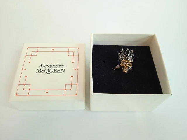 ALEXANDER MCQUEEN Ladies Gold & Silver Tone Brass Queen Skull Ring UK M NEW ALEXANDER MCQUEEN Ladies Gold & Silver Tone Brass Queen Skull Ring UK M NEW