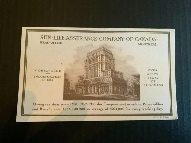 1940's Sun Life Assurance Company Of Canada Advertising Blotter