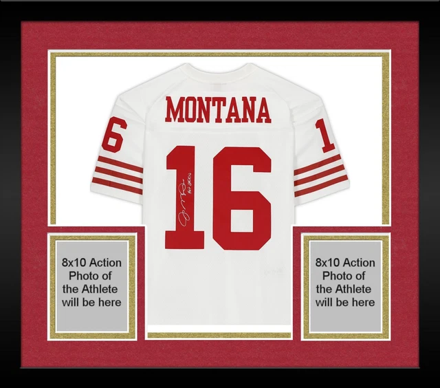 Framed Joe Montana SF 49ers Signed M&N White Replica Jersey & "HOF 00" Insc