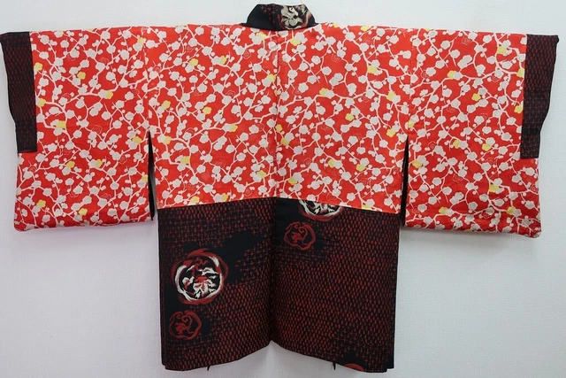 8443E4 Silk Vintage Japanese Kimono Haori Jacket Flower Urushi