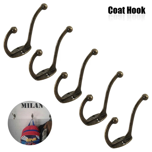 5pcs Vintage Double Hook Coat Hat Clothes Robe Holder Door Hook Rack Wall'Hanger