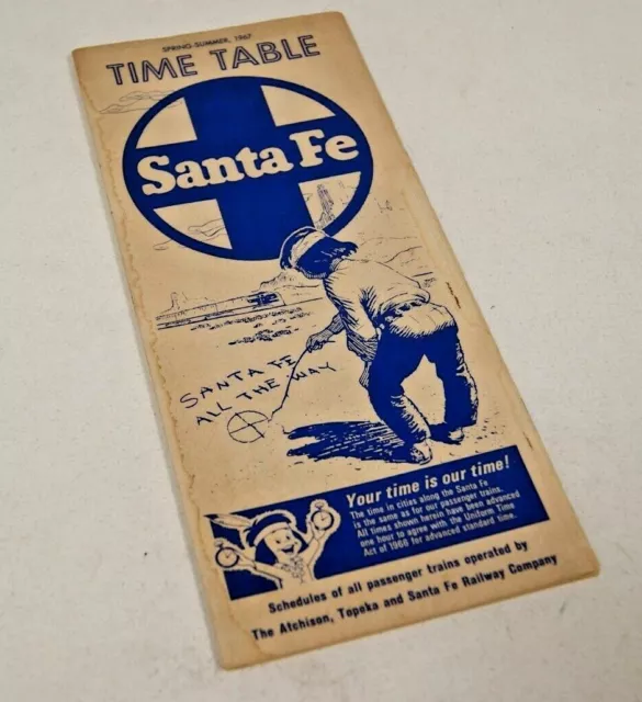 Vintage SANTA FE SYSTEM PUBLIC Railroad Railway TIMETABLE SPRING/SUMMER 1967