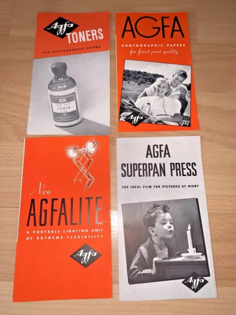 Set of 4 AGFA FILM / TONERS / AGFALITE / PHOTOGRAPHIC PAPERS Brochures - 1950's