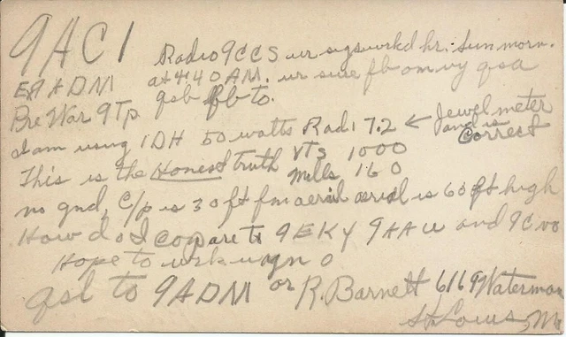 Vintage Ham Radio Qsl Cards 1923  9Aci  St. Louis. Mo.