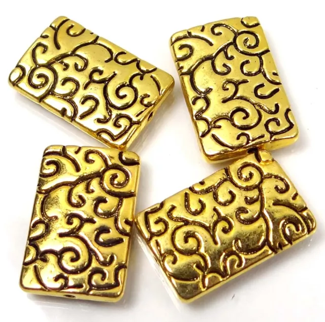 4 Antique Glolden Pewter Large Rectangle Focal Beads 23mm