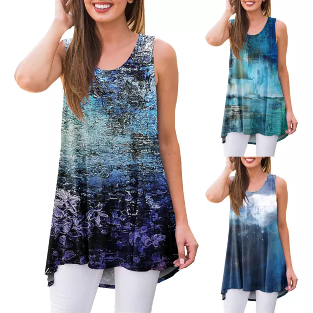 Fashion Tops Womens Sleeveless Solid Color Round Neck Tie Dye Printed Vest Top