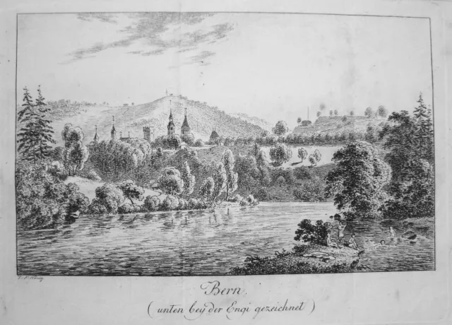 Bern bei der Engi  Schweiz seltener echter alter  Kupferstich 1820 Nr. 1