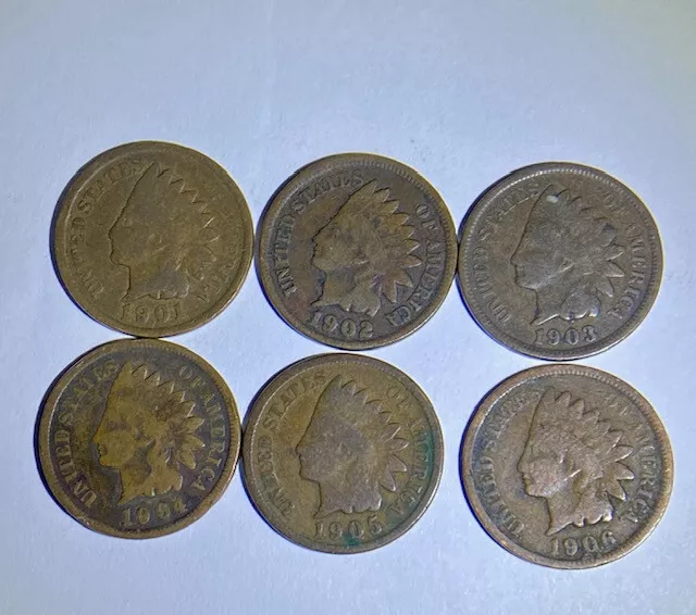 1901, 1902, 1903, 1904, 1905, 1906 Indian Head 1C Set