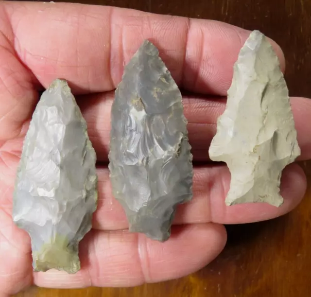 3 nice Archaic points found by Al Beinlich, Lauderdale Co. Alabama, 2 - 2.3/8