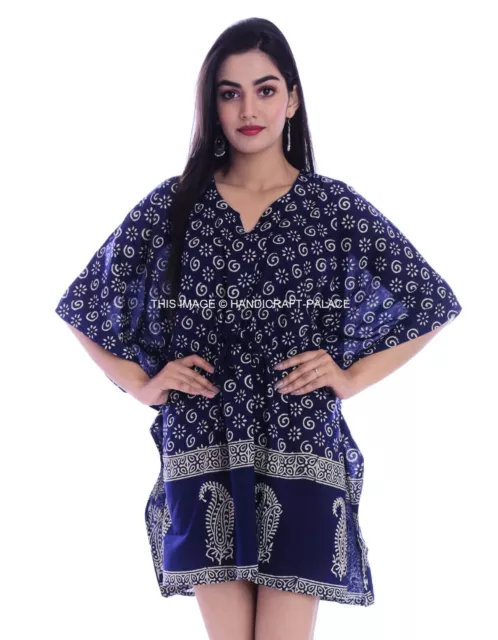 Anokhi Indigo Indisch Block Aufdruck Baumwolle Kaftan Maxi Kleid, Hippy Böhmisch