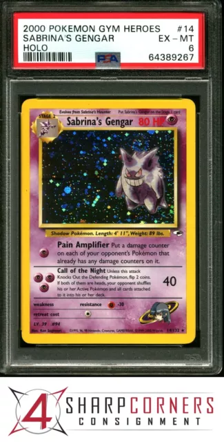 2000 Pokemon Gym Heroes #14 Sabrina's Gengar-Holo Psa 6