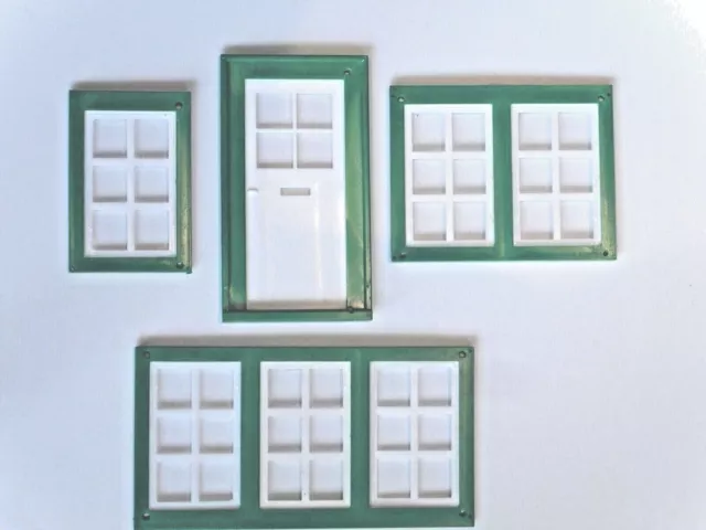 Dolls House Georgian Windows and Door.  Various Sizes. Green/White. 1/16 Scale.