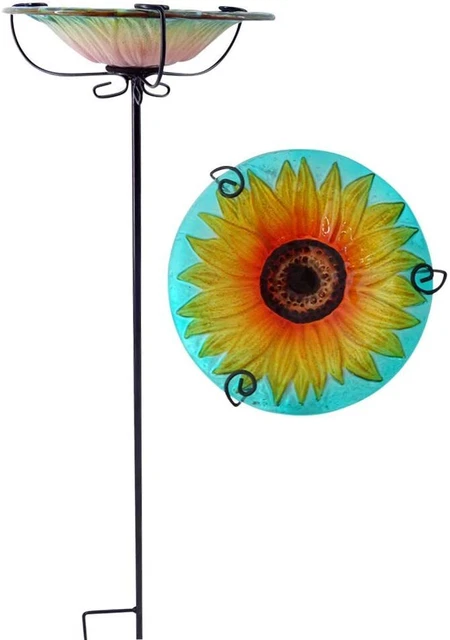 Comfy Hour Spring Is Here Collection 28" Chrysanthemum Glass Top Birdbath/feeder