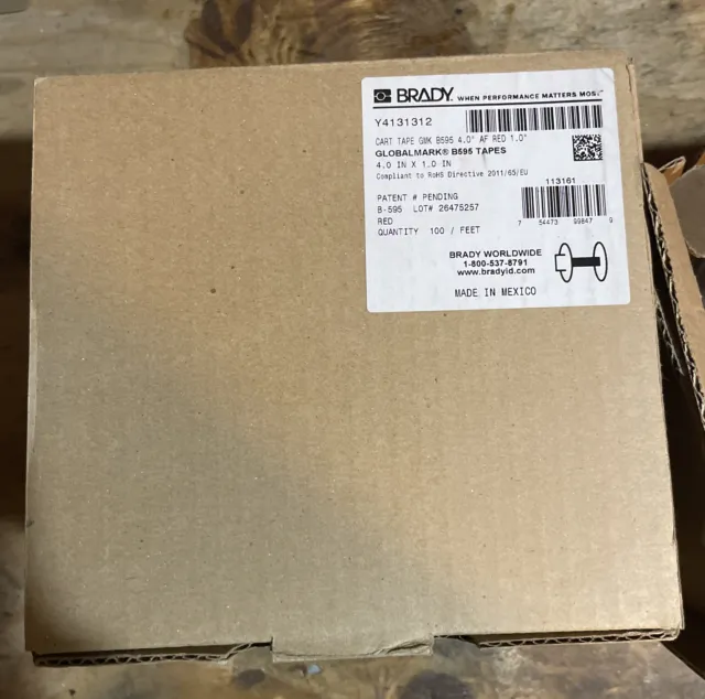 New! Brady / Global Mark B595 Tape Cartridge White W/Red  4in x 100ft  Y413131