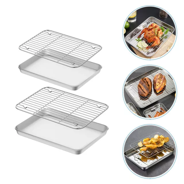 2 Sets Baking Plate for Home Stainless Steel Griddle Bakeware Grill