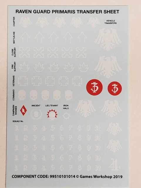 Warhammer 40k Leviathan Raven Guard Primaris Space Marines Decal Transfer Sheets X2