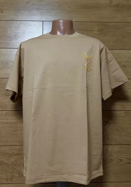 Men's Burberry T-shirt Size M  Color Beige Brand New Big Logo