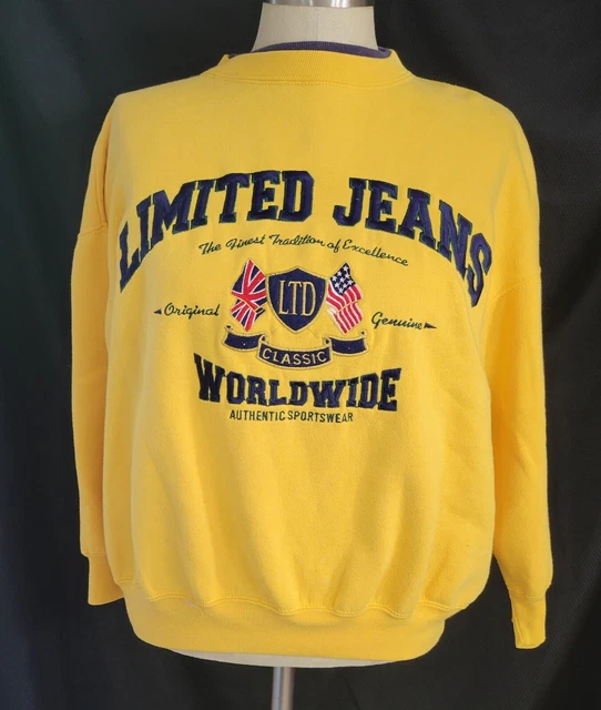 Vintage 90s Limited Jeans Worldwide Sweatshirt Embroidered Logo Boxy Size 8