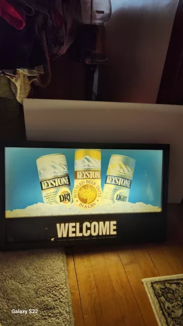 1992 Keystone Beer Welcome Plastic Light Up Sign Works!