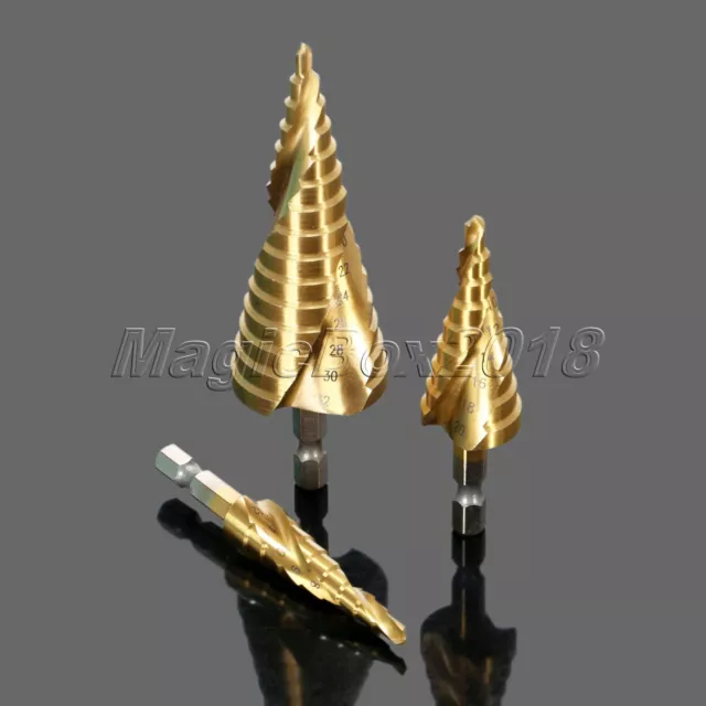 4-12/20/32mm HSS Steel Spiral Step Cone Drill Bit Hole Cutter Titanium Coated 3