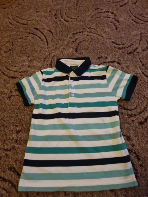 Next Boys White, Green And Black Striped Polo Shirt Age 5-6 Years